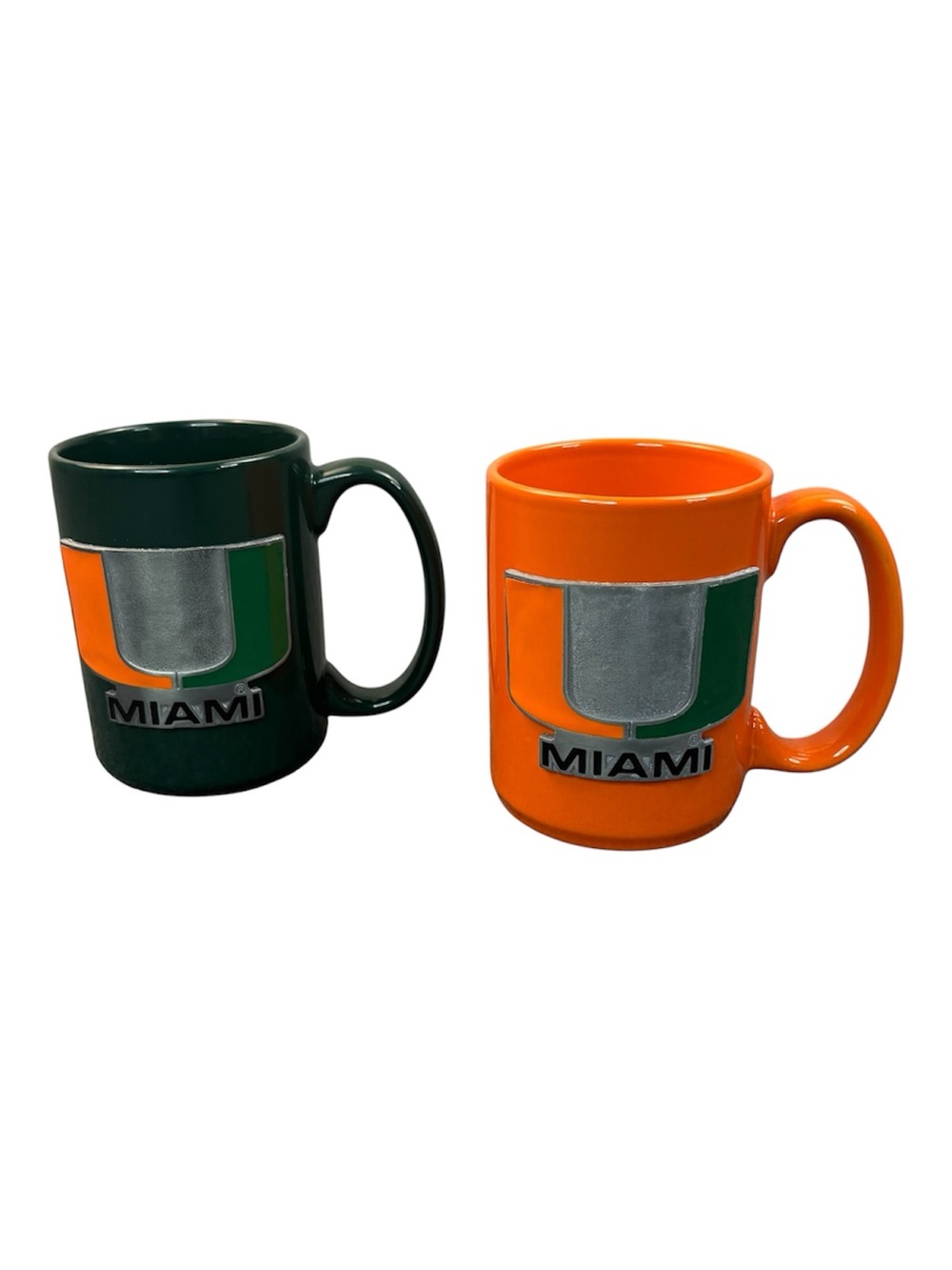 Miami Hurricanes Mugs Set of 2 Great American Products Metal Emblem Orange Green
